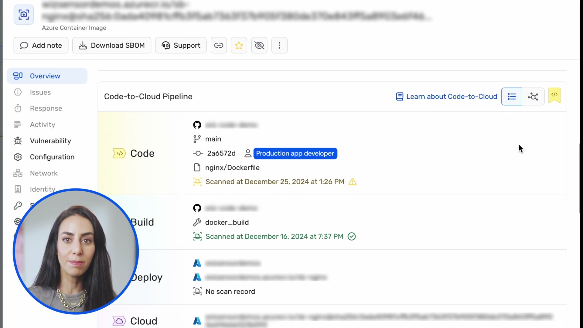 Wiz Code-to-Cloud pipeline: Code, Build, Deploy stages