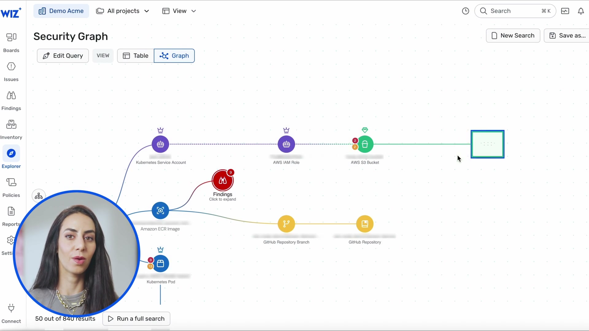 Security Graph attack path: K8s Service Account to IAM Role to S3 Bucket