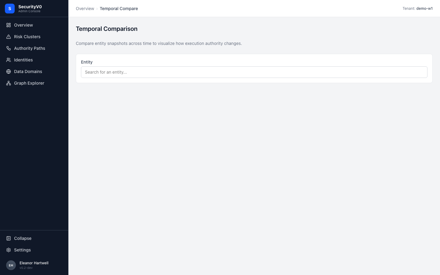 Temporal Compare page with entity search field