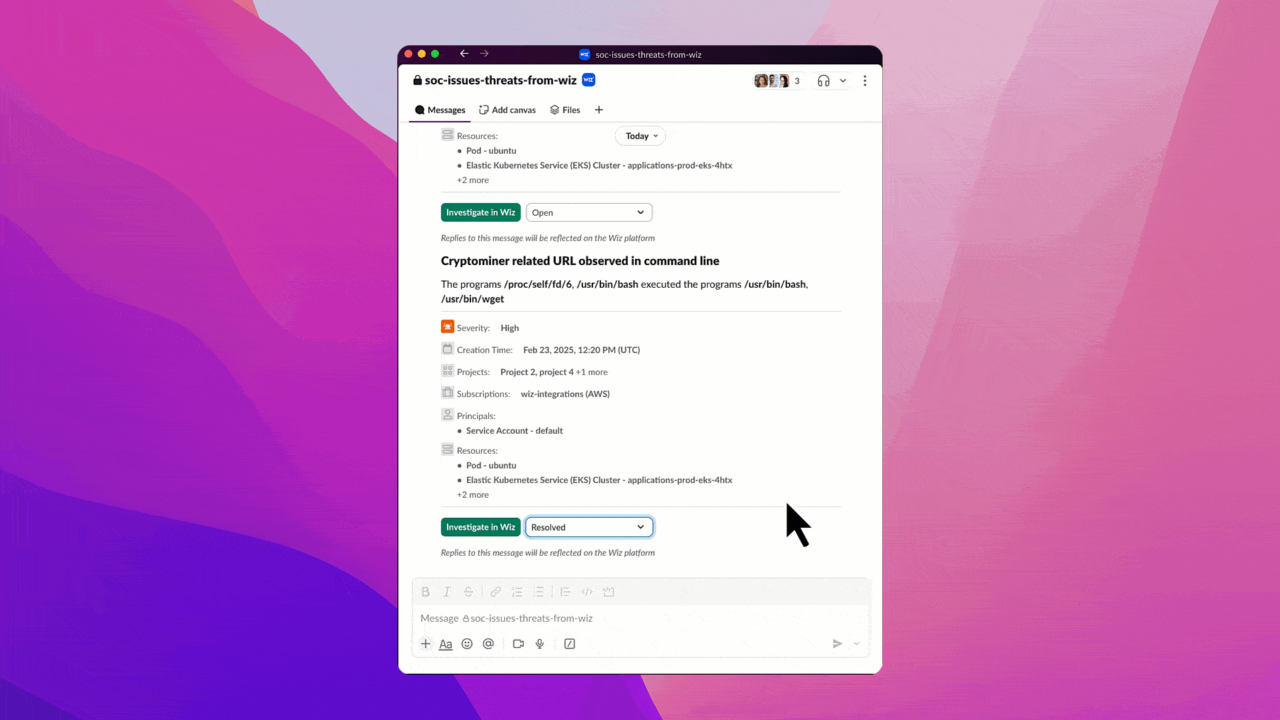 Wiz Slack Bi-Directional Integration